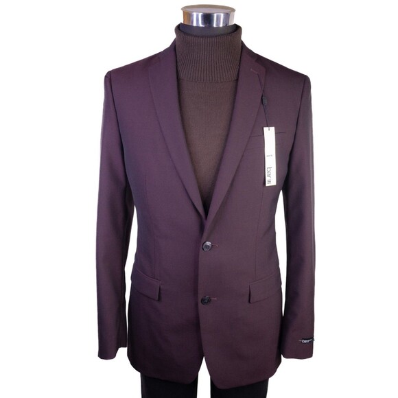 BAR III Blazer Burgundy Sz 40L Sport Coat Slim-Fit Solid Two Button Wool Blnd - Picture 2 of 14